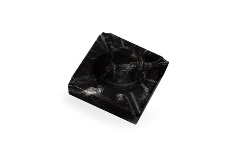 Large Nero Marquina black marble cigar ashtray with hand-split natural edge, handmade in Italy by Litolite