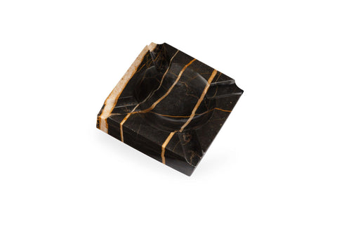 Large Port Saint Laurent black and gold marble cigar ashtray with hand-split natural edge, handmade in Italy by Litolite