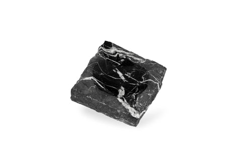 Nero Marquina black marble cigar ashtray with hand-split natural edge, handmade in Italy by Litolite