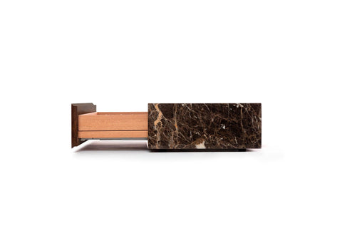 Emperador marble humidor, oak drawers detail