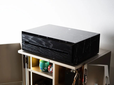 THE STEALTH humidor in real Nero Marquina marble with solid oak, made in Italy