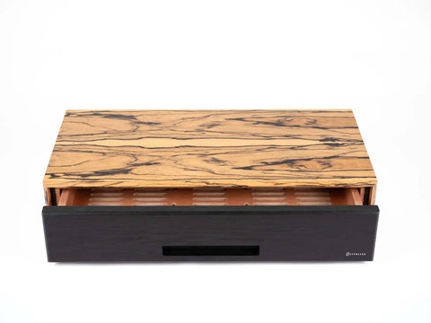 Open drawer of a Litolite Diamond Large humidor showing cigars stored inside