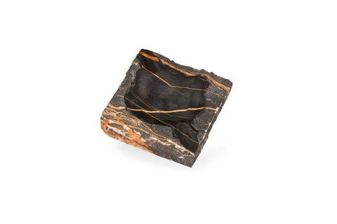 Port Saint Laurent black and gold marble cigar ashtray with hand-split natural edge, handmade in Italy by Litolite
