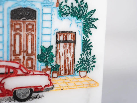 "La Casona" Limited Edition Table Lighter | White Carrara Marble & Hand-Painted Relief