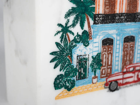 "La Casona" Limited Edition Table Lighter | White Carrara Marble & Hand-Painted Relief
