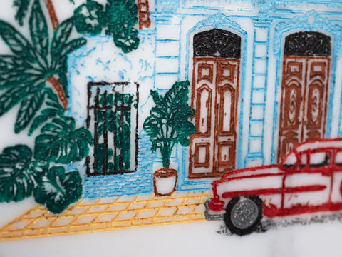 "La Casona" Limited Edition Table Lighter | White Carrara Marble & Hand-Painted Relief