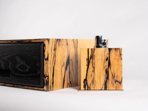 White ebony table lighter and humidor, handmade in Italy by Litolite